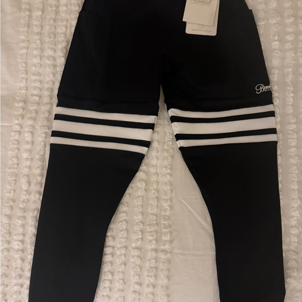 Bombshell Sportswear Black and White Striped Leggings